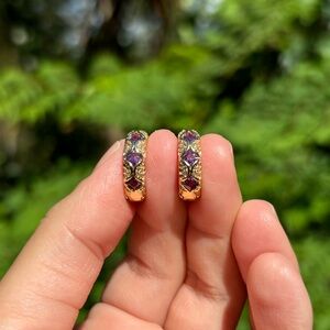 18K Gold Plated Stainless Steel Purple Diamond Hoop Earrings
